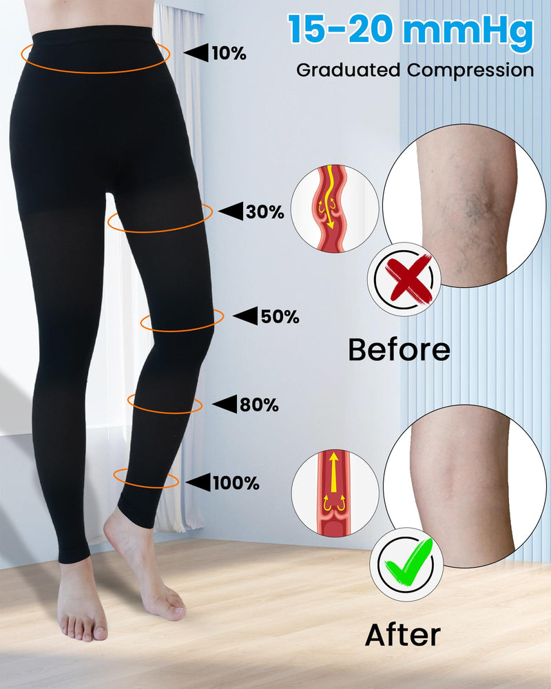 [Australia] - Compression Pantyhose for Women, 15-20 mmHg Medical Compression Leggings, Footless Compression Stockings for Women & Men, Compression Tights for Edema, Varicose Veins, Swelling, DVT X-Large Black 