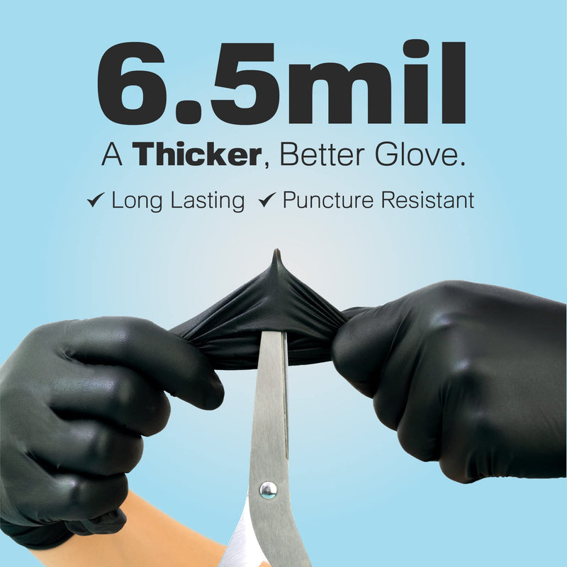 [Australia] - Heavy Duty Disposable Gloves Latex Free | 6.5 Mil Black Nitrile Gloves Large | 100 Count Powder Free Chemical Resistant Gloves | Food Grade, Food Safe, | Janitorial, Kitchen, & Mechanic Gloves 