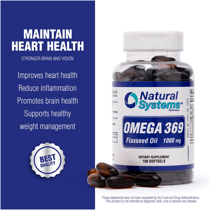 [Australia] - Omega 369 1000 mg 100 Softgels by Natural Systems - Triple Omega 3 6 9 Flax Seed Oil Supplements - Flax Seed Oil Omega 3 6 9 capsules with Essential Fatty Acids - Support Heart and Circulatory Health* 100 Count (Pack of 1) 