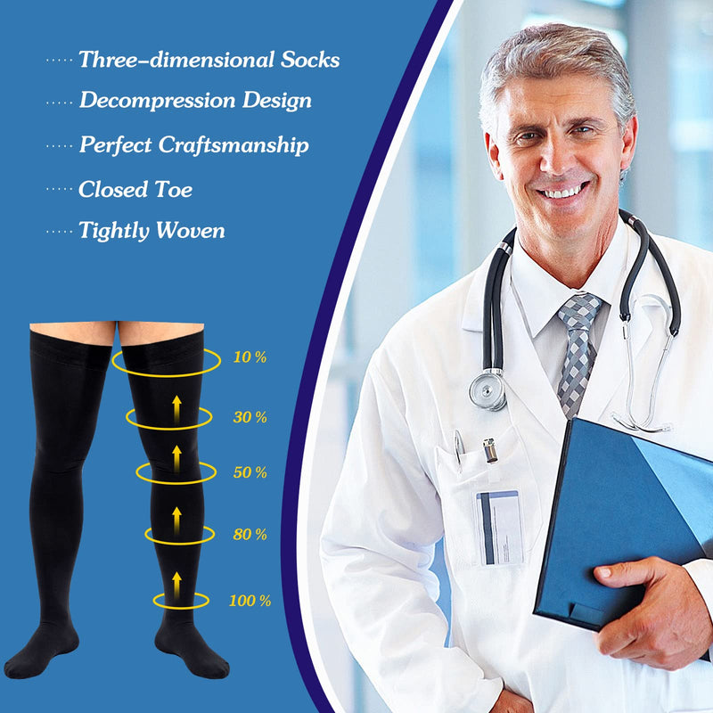 [Australia] - Compression Socks, Men's Thigh High Compression Stockings, 20-30mmHg Compression Stockings with Non-slip silicone Closed Toe-XL Black-Closed Toe 