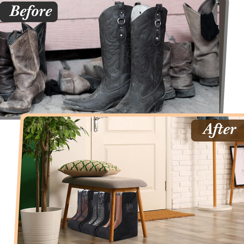 Sanwuta 4 Pcs Black Portable Boots Bag for Cowboy Boots Tall Boot Storage Bags Portable Waterproof Protector Tools for Travel and Daily Wardrobe Shoe Cabinet and Other Home
