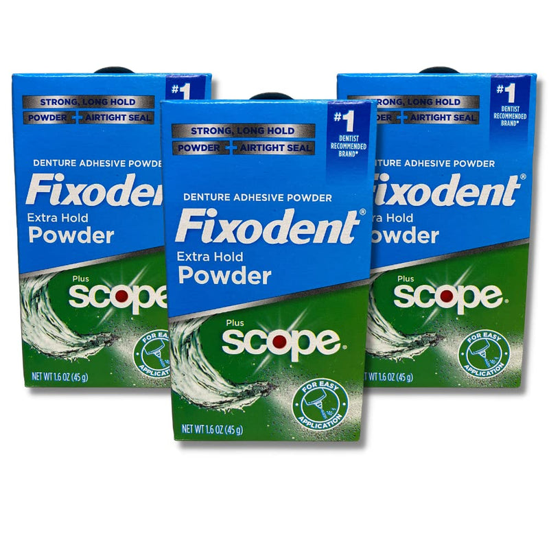 [Australia] - Fixodent Extra Hold Powder Plus Scope Denture Adhesive Strong 1.6oz Pack of 3 (3 Items), 818-0556 