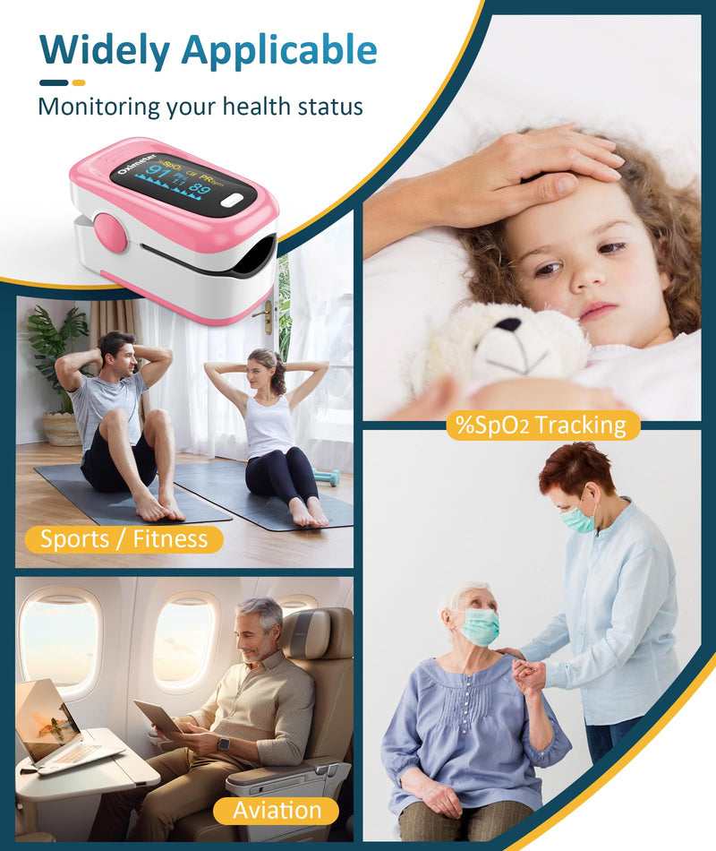 Fingertip Pulse Oximeter with Fast & High-precision SpO2 Measurement, Blood Oxygen Saturation & Pulse Rate Monitoring, OLED Screen with Large Fonts (Pink)