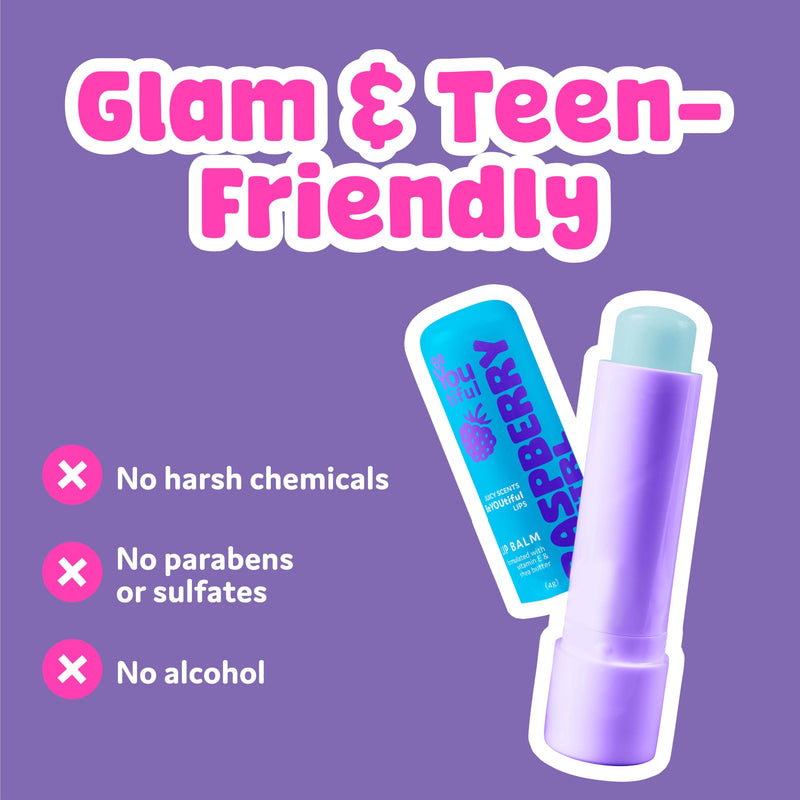 BeYoutiful Skincare Natural Lip Balm for Teens, Tweens and Teens, Set of 8 | With Shea Butter & Vitamin E, 8 Fruity Flavors in a Gift Box, Gifts for Kids Girls, Cruelty Free Formula, Gentle Formula Lip Balm Gift Set