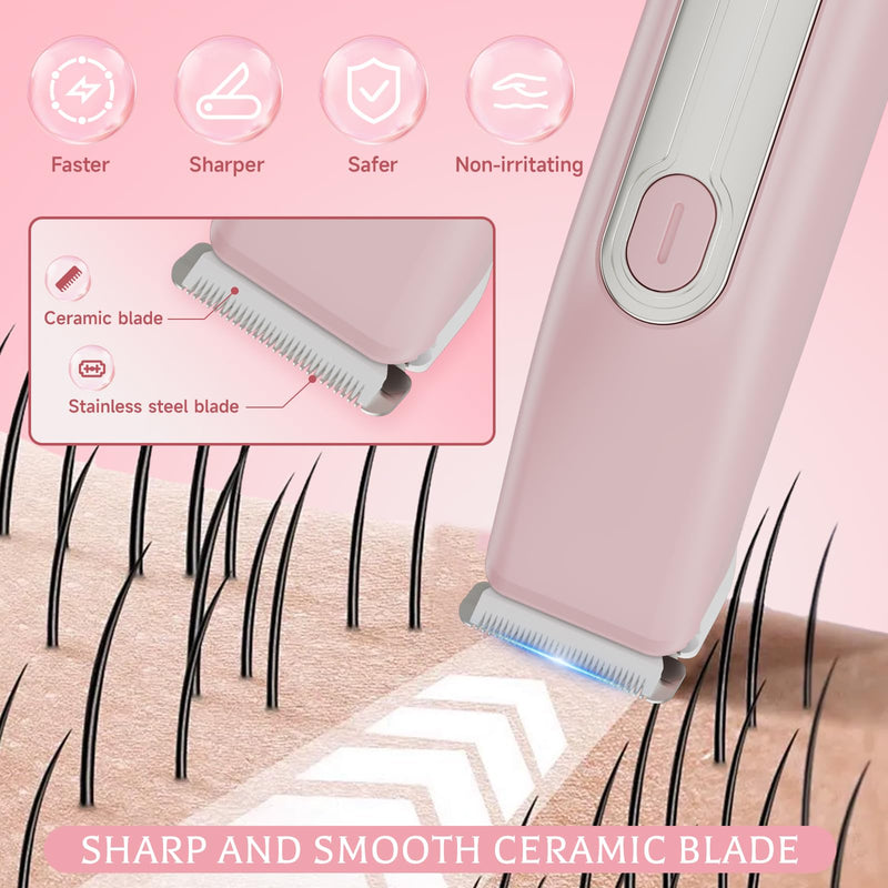 [Australia] - Bikini Trimmer for Women - 2 in 1 Women Electric Razors,Cordless Body Shaver for Trip,Replaceable Lady Facial Razor, IPX6 Waterproof&Easy Cleaning, Ceramic Blade, USB Charge 706 Pink 