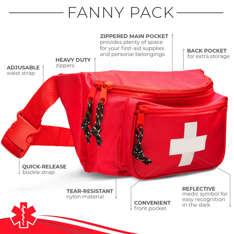 [Australia] - NOVAMEDIC First Aid Fanny Pack Stocked with Emergency Essentials and Professional Aneroid Sphygmomanometer Blood Pressure Machine with Stethoscope Set, Essential Medical Supplies kit 
