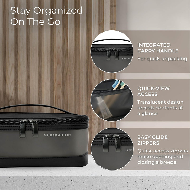 Briggs & Riley Travel Essentials Translucent Case - Toiletry Bag for Women & Men, Organizer for Bathroom Accessories, Makeup, & Skincare, Dopp Kit for Vacation - Baseline Collection, Black