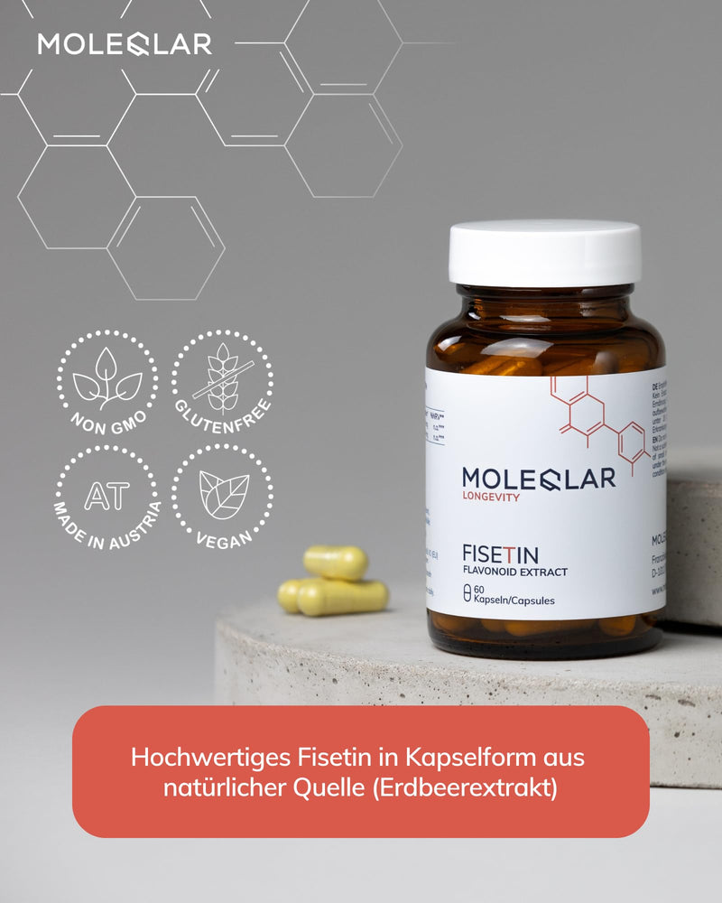 MoleQlar Fisetin 100 mg Capsules Pack of 60, Dietary Supplement with 200 mg Fisetin from Strawberry Extract per Serving, Capsule Form for Convenient Daily Use and Suitable for Easy Supplement Intake