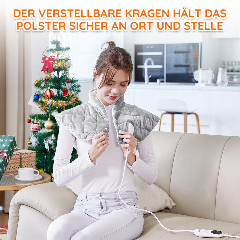 [Australia] - Weighted heating pad with automatic switch-off for back, shoulder, neck, quick-heating carbon fiber heating pad, micro-plush neck warmer, 6 heat levels, auto-off timer, Mia&Coco - gray (57x58cm) 57x58cm gray 