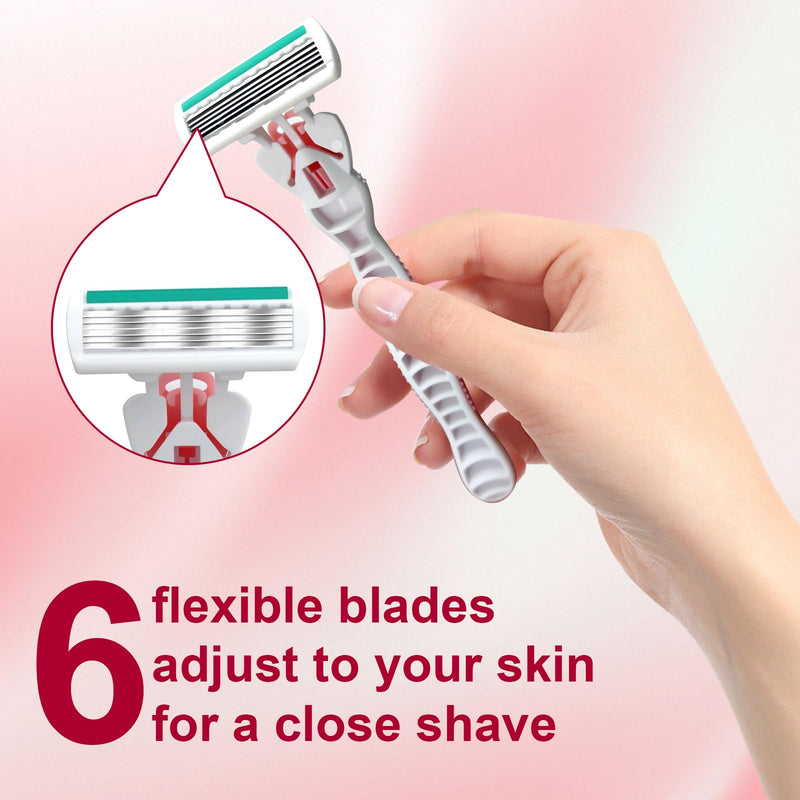 [Australia] - 40 Pcs Disposable Women Razors, Include 3 Non Slip Handles and 36 Refill Blades and 1 Dedicated hook, 6-Blade Travel Essentials Sensitive Skin Shaving Razor Set (pink) pink 