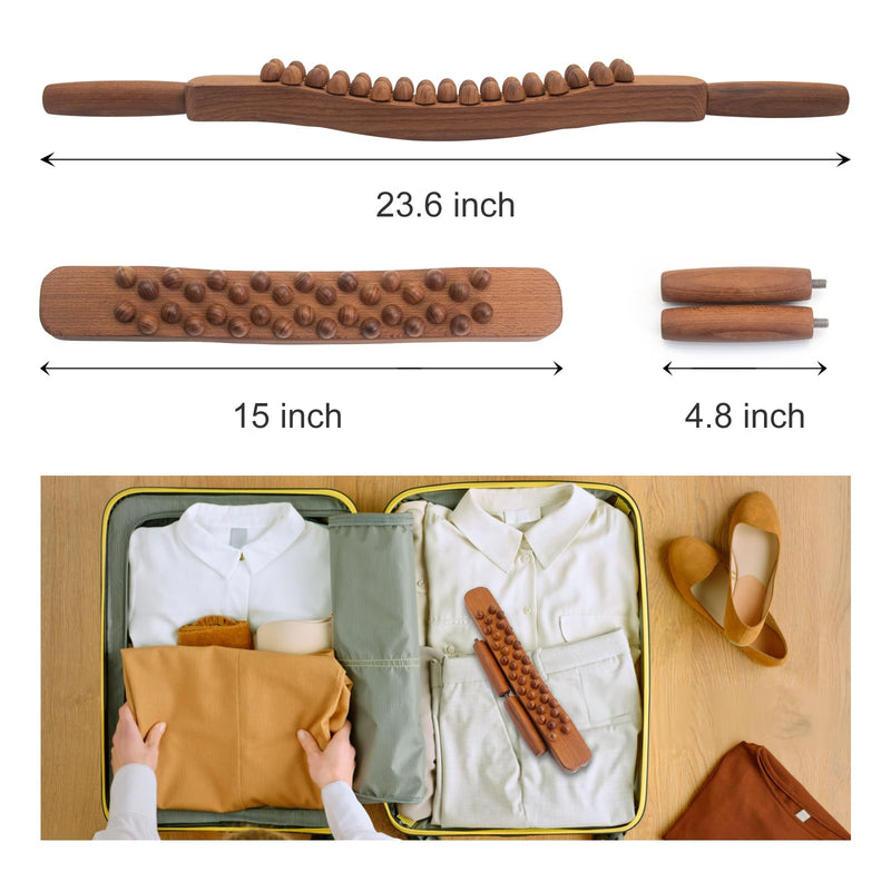 [Australia] - Guasha Wood Stick Tools Wooden Therapy Scraping Lymphatic Drainage Massager, Double Row 34 Beads Point Treatment Gua Sha Tools for Back Leg (34 Beads) 