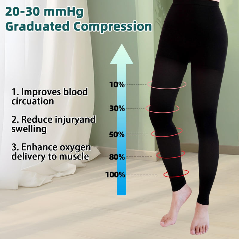 [Australia] - 2 Pairs 20-30mmHg Compression Pantyhose for Women, Medical Graduated Compression Stockings Leggings Footless Support Compression Tights for Varicose Veins, Swelling, Edema Large Footless/Black+Beige 