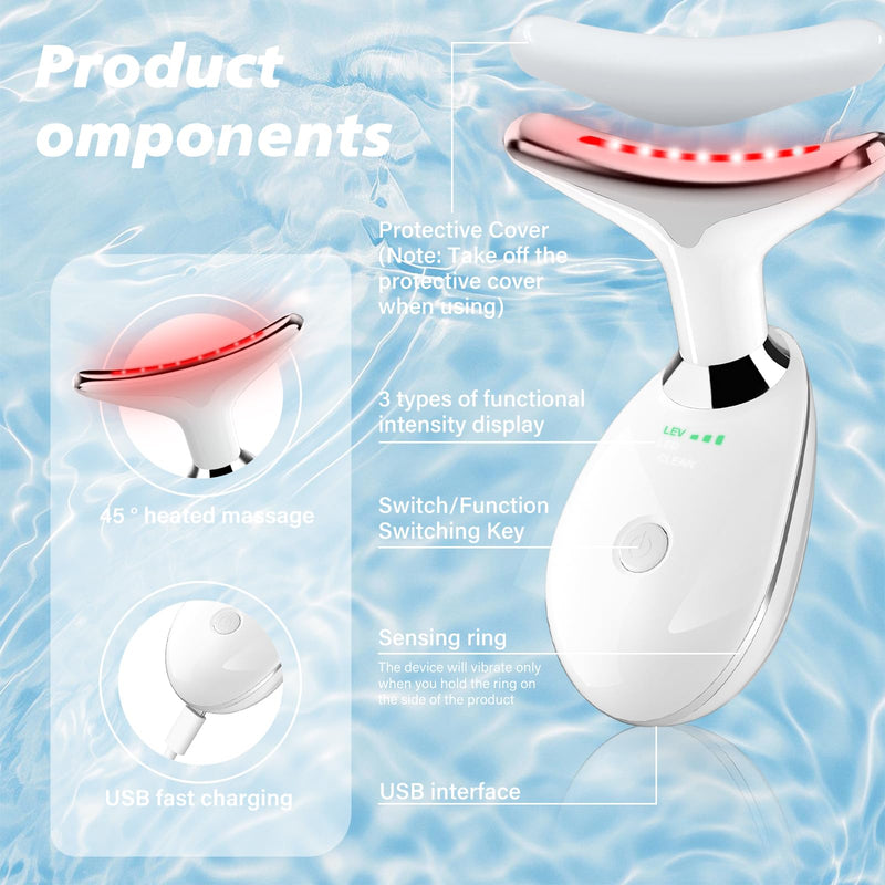Neck&Face Massager with 7 Colors-Multi-Functional Skincare Tool,Home Beauty Device for Wrinkles&Relaxation,Facial Massager(White) White