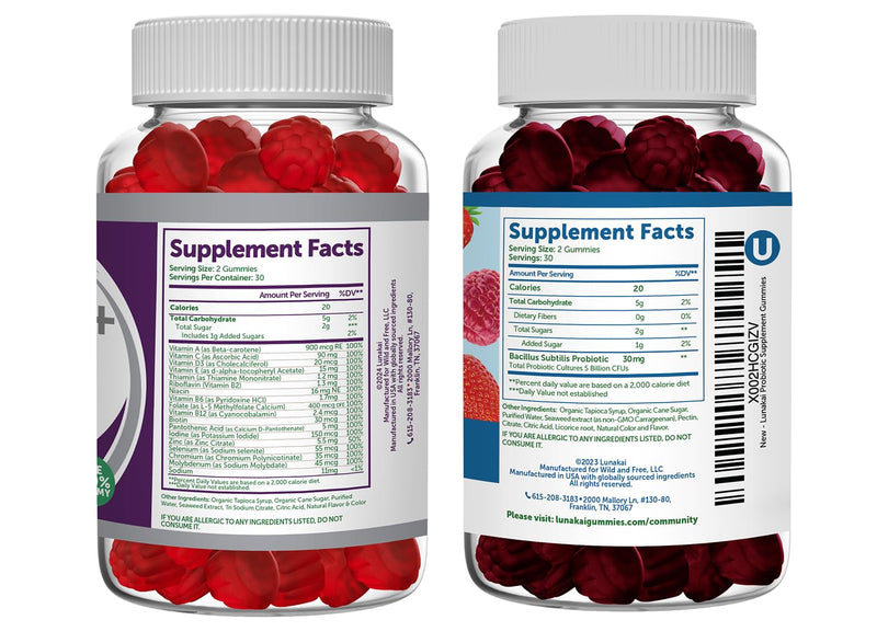 Lunakai USA Made Women 50+ Multivitamin & Probiotic Gummies Bundle – Immune & Digestive Support – 60 Non-GMO Gummies Each