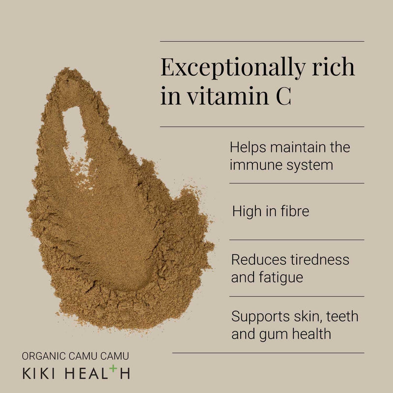 KIKI Health Premium 100% Raw Organic Camu Camu Powder | Sustainably Sourced Superfood | 344% Vitamin C in 1 TSP | Boost Collagen, Gluten-Free & Vegan | Certified Organic by Soil Association