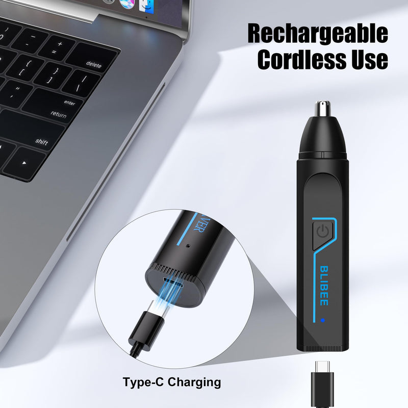 [Australia] - Ear and Nose Hair Trimmer for Men Women, 3-in-1 Professional Painless USB Rechargeable Eyebrow Trimmer, Nose Hair Trimmer for Men, Facial Hair Remover with Powerful Motor, Black 