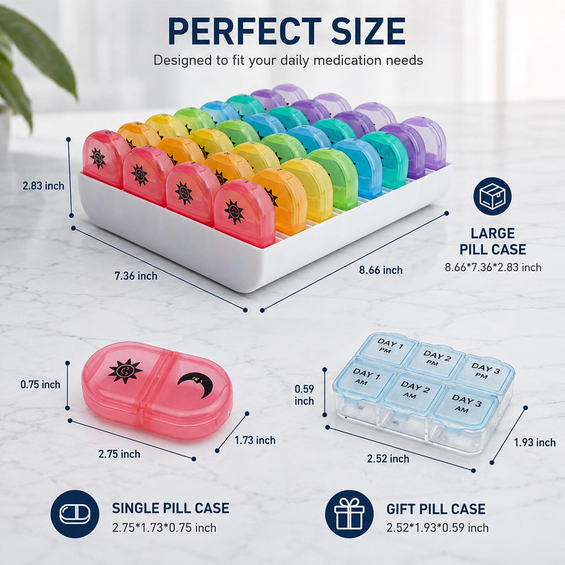 Cruxer Monthly 2 Times a Day Pill Organizer,4 Week Daily AM/PM Medicine Box | Large Single Compartment Supplements Organiser for Vitamins, Fish Oil & Pills + Bonus Mini Medication Case