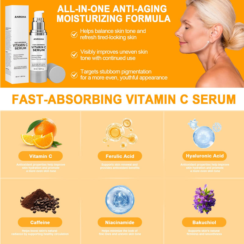 Super Vitamin C Face Serum for Women Over 70, Large Size 1.7 fl oz (50ml) - Fragrance-Free Multi-Tasking Age Defying Hydrating Complex for Mature Sensitive Skin 1.69 Fl Oz (Pack of 1)