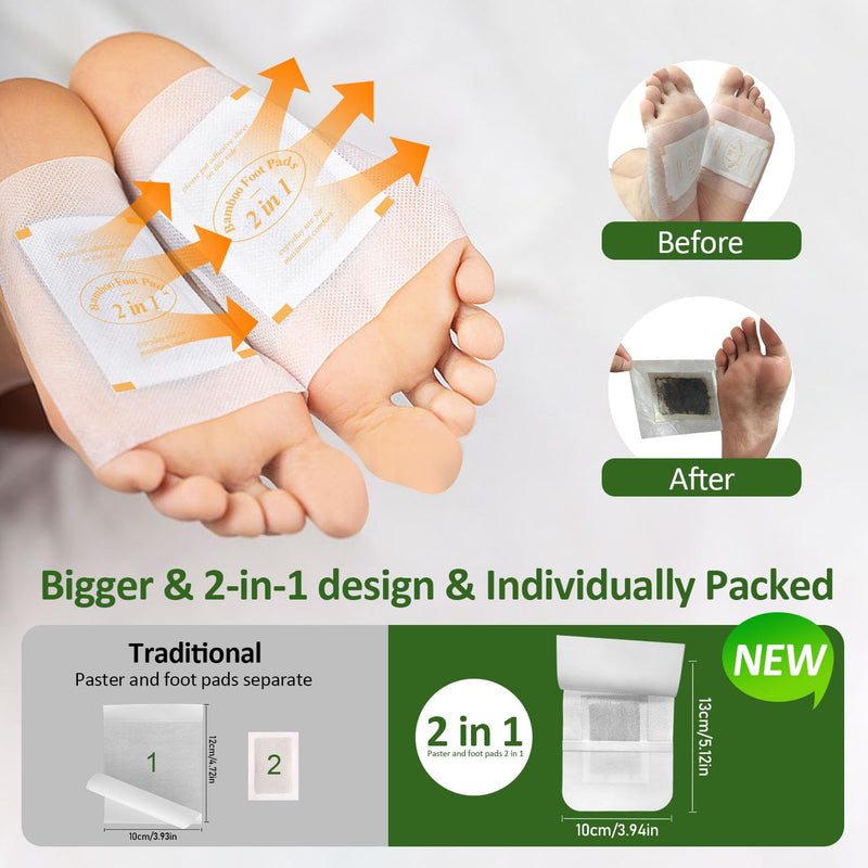 Green Tea Bamboo Vinegar Foot Pads with Ginger, 2 in 1 Design Premium Herbal Foot Care Patches. Use During Sleep. for Tired Feet, Stress & Fatigue Relief, for Better Sleep, Feel Better, 30 Count 30 Pads