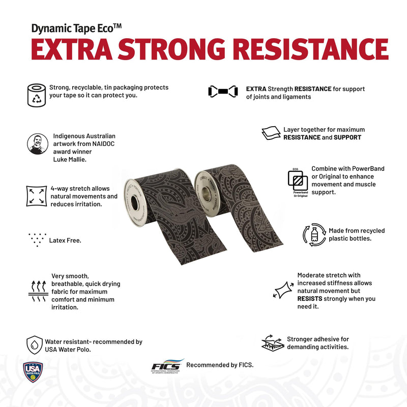 Dynamic Tape Eco | Biomechanical Adhesive Physio Tape + Precision Scissors | 2" Grey & Black Sports Tape + 8.5” Non-Stick Teflon-Coated Blades | Ideal for Kinesiology, Knee, Ankle, Muscle & Ligament S