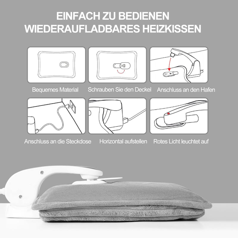 [Australia] - Electric hot water bottle, portable electric hot water bottle with soft cover, electric hot water bottle soothing warmth on the back, stomach, neck (grey, medium) grey 
