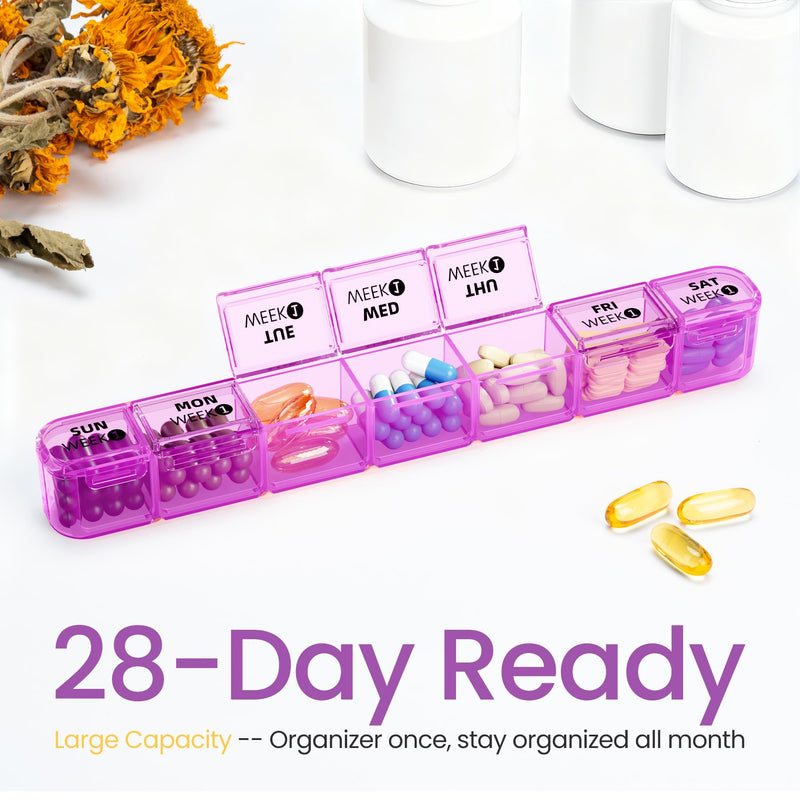 Betife Monthly Pill Organizer 1 Time a Day, Pill Box 28 Day, BPA-Free | Portable Travel Pill case, Compact, Easy Open, Airtight, Dual protection, Large capacity for Vitamin, Fish Oils, Supplement White