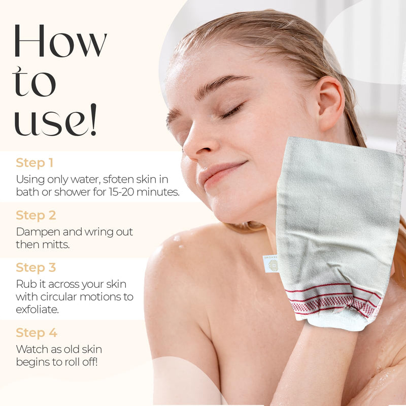 [Australia] - Turkish High Quality Kelebek ZenXhome Exfoliating Gloves Hamam Kese Body Exfoliating Exfoliating Sauna Glove Spa Cellilute Remover Mitt Skin Care (White, Medium Hard Skin) 