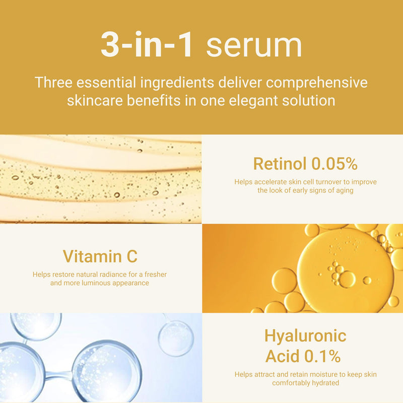 Glow Renew Serum with Retinol, Hyaluronic Acid & Vitamin C - 1.01 Oz | Sodium Ascorbyl Phosphate & Fruit Extracts, Airless Pump, Lightweight Hydrating Formula, Deep Moisturization, Fragrance Free