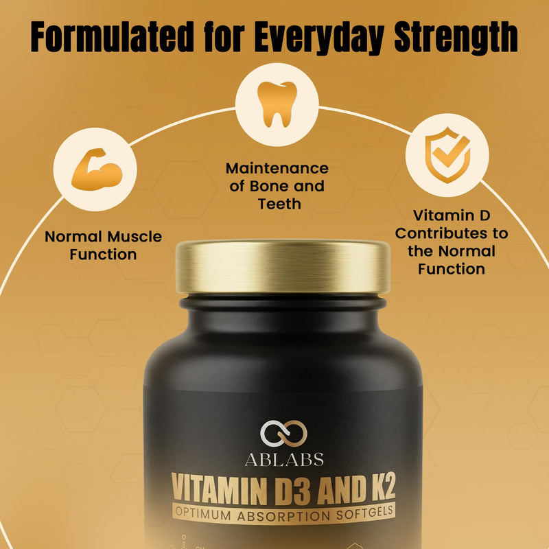 Vitamin D3 (6500iu) & Vitamin K2 MK7 (125μg) Premium Softgel I Ablabs I Made in UK I High-Strength (60) 60