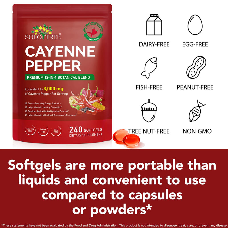 Cayenne Pepper Softgels Supplement,240 Softgels Supports Leg Vein, Digestion Support, Immune System,Boosts Everyday Energy & Vitality,Non-GMO,Gluten Free