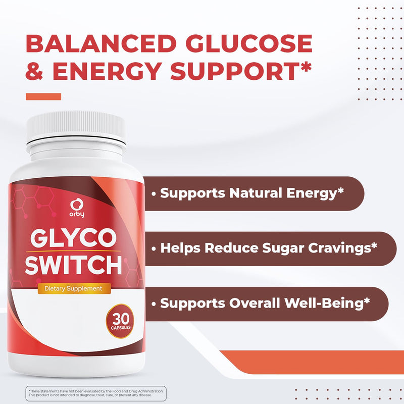Orby GlycoSwitch – Natural Daily Wellness Supplement with Vitamin C, D3, Magnesium & Chromium – Non-GMO, GMP Certified, Made in USA – 30 Capsules, 1 Month Supply 30 Count (Pack of 1)