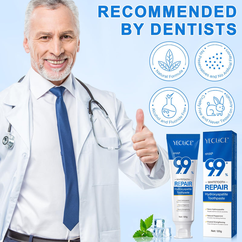 9.9% Hydroxyapatite Toothpaste, (2PCS) Nano Hydroxyapatite Toothpaste for Enamel Protection and Tooth Strengthening, Gentle Mint, Fresh Breath, Daily Use for Oral Health 4.23 Ounce (Pack of 2)