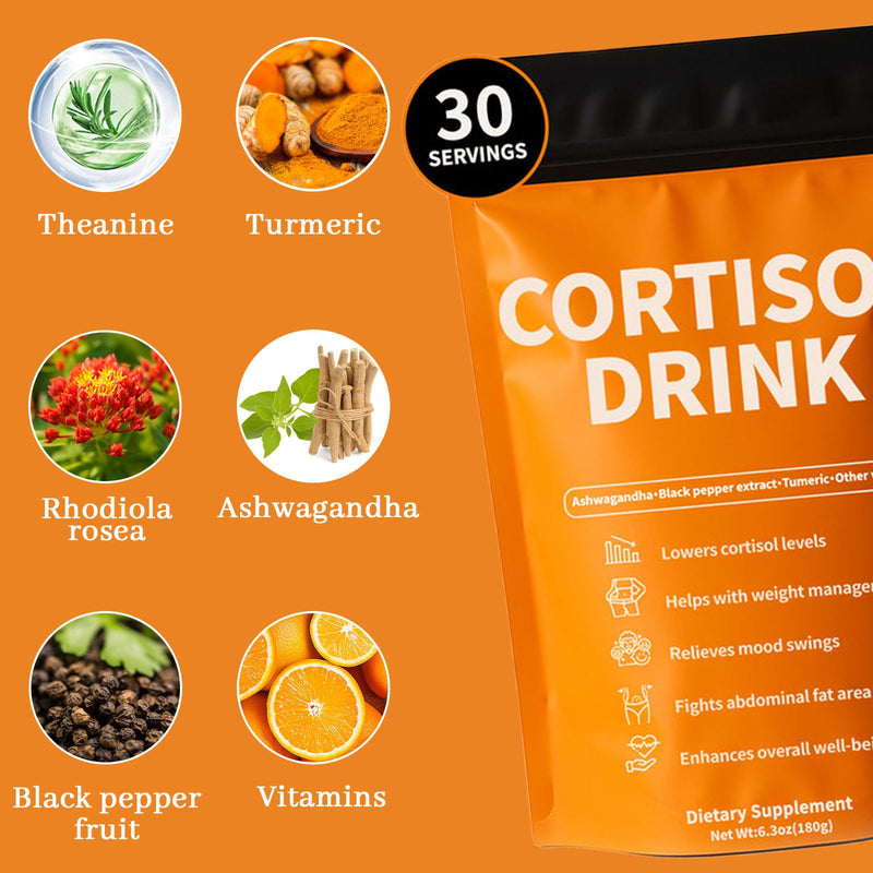 Cortisol Drink Powder | Cortisol Supplements for Women | Ashwagandha, L-Theanine, Turmeric Root, Black Pepper Extract for Relax & Focus, Healthy Cortisol Levels, Mental Clarity, Vegan, 6.3oz