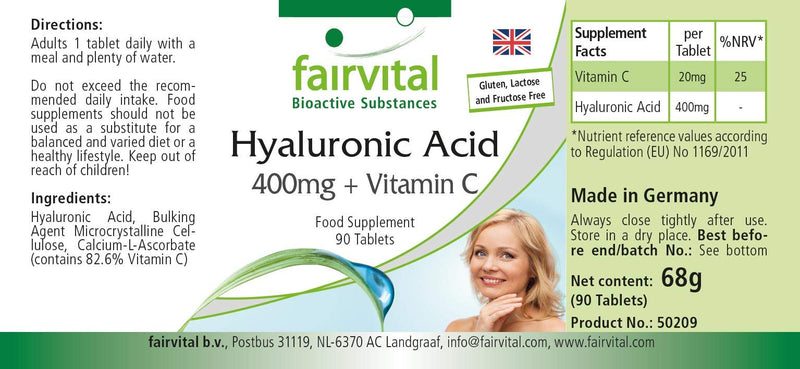 [Australia] - Fairvital | Hyaluronic acid tablets 400mg + vitamin C - HIGH DOSE - VEGAN - 90 tablets 