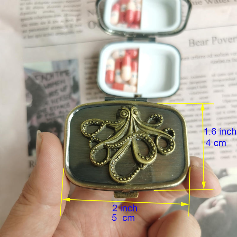 Hidad Bronze Retro Portable Travel Pill Organizer - Octopus Sign Small Pill Box for Purse or Pocket, Cute Durable Portable Mini Pill Case,Pill Bottle Container, Hold Vitamin Medicine Pill Dispenser