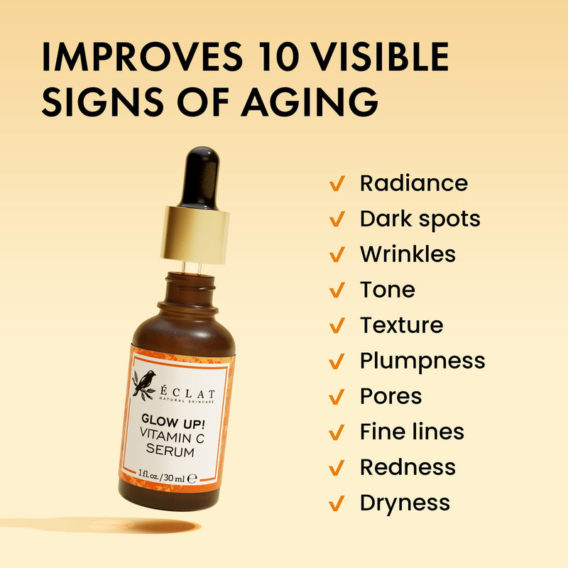 Eclat Skincare Vitamin C Serum + Under Eye Cream Set – Brightening Vit C Serum with Hyaluronic Acid & Vit E + Cream for Dark Circles, Puffiness, Eye Bags & Crow's Feet – Anti Aging Skin Care Duo