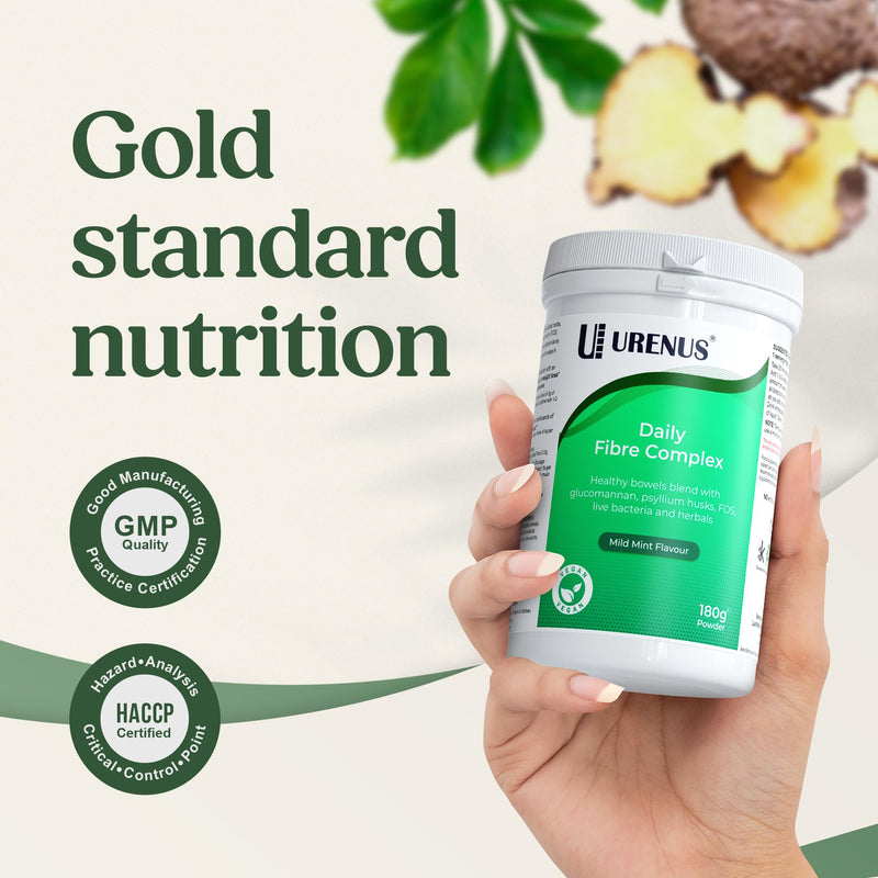 Daily Fibre Complex 180 g – High Fibre Powder with Psyllium Husk, Glucomannan (Konjac), Sugar Beet Fibre, Inulin (FOS), Herbal Botanicals & Live Bacteria – Mild Mint Flavour – Vegan