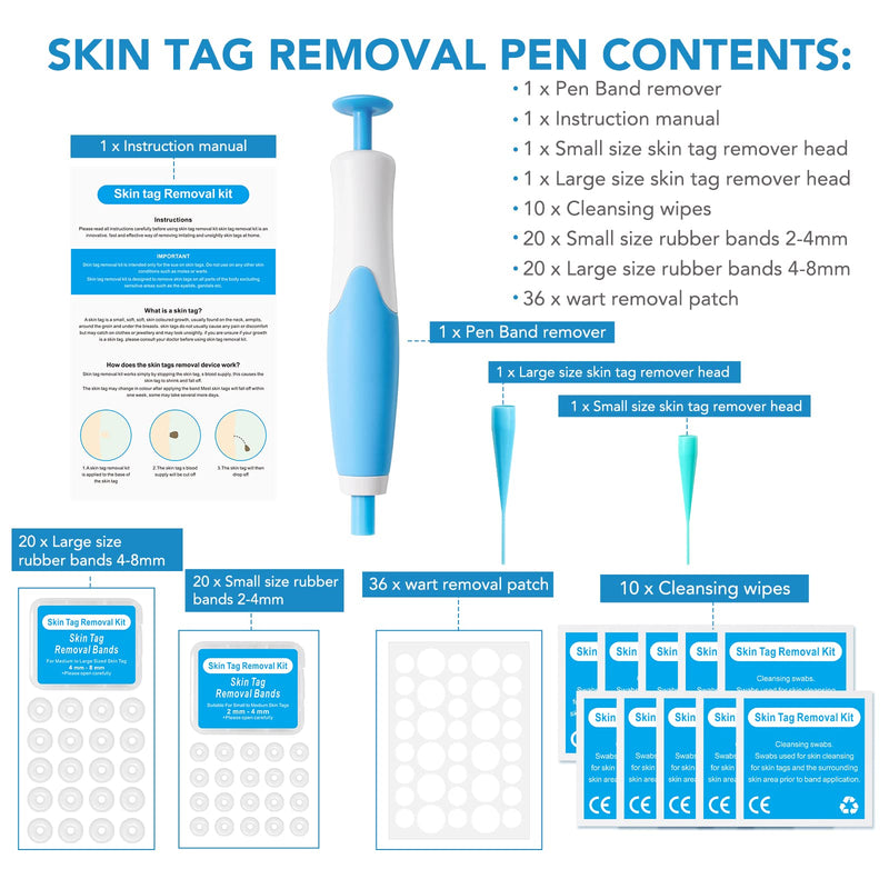 [Australia] - Skin tag remover, auto skin tag remover kit, 2-in-1 stalk wart removal quick kit, safe and pain-free, 2-8 mm bands with 40 tag bands & 36 skin tag removal patches 87-piece set 