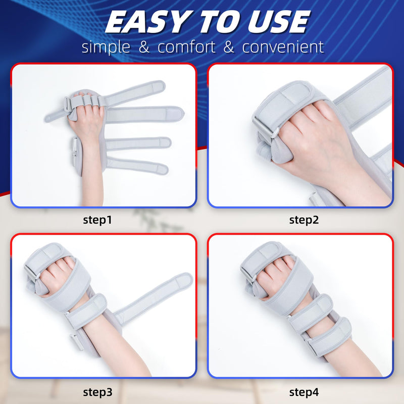 [Australia] - Stroke Resting Hand Splint - Night Immobilizer Wrist Finger Brace for Flexion Contractures, Functional 5 Finger Stabilizer Wrap - for Muscle Atrophy Rehab, Arthritis, Tendonitis, Carpal Tunnel Pain Large Right 
