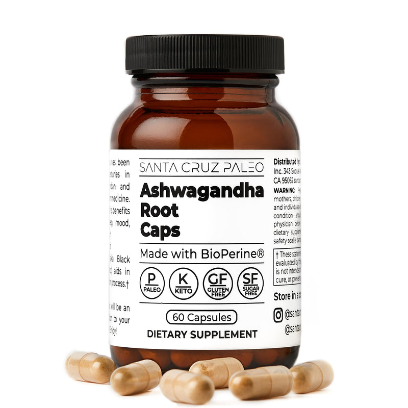 [Australia] - Santa Cruz Paleo Ashwagandha Capsules, 600mg Ashwagandha Root per Capsule, Gluten Free, Keto, Sugar Free, Paleo, Supports Energy, Focus, and Relaxation, BioPerine for Fast Absorption, 60 Capsules 
