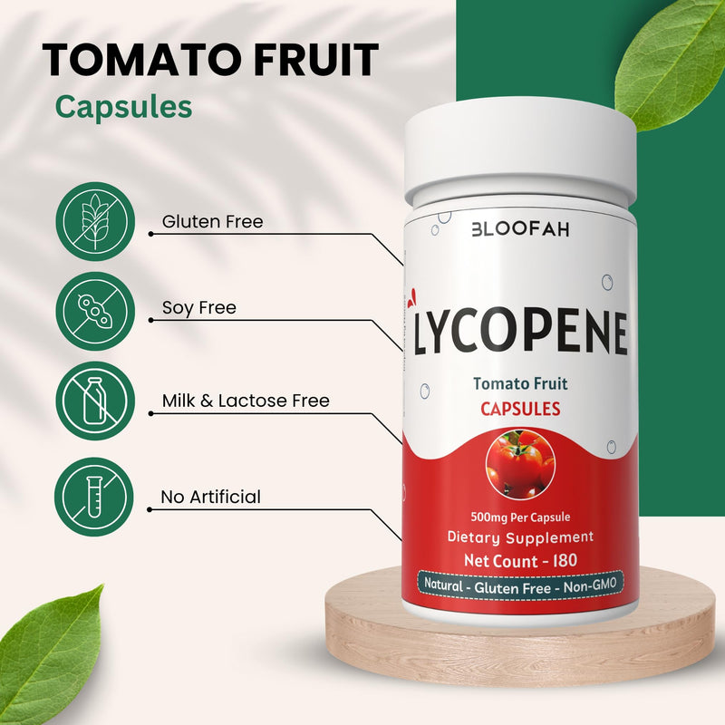 [Australia] - Tomato Powder Capsules 500mg - 180 Count (Lycopene) Natural Carotenoid Supplement for Health and Wellness Support | Gluten Free & Non-GMO, Plant Based 