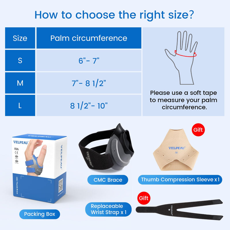 [Australia] - Velpeau Thumb Support Brace - CMC Joint Stabilizer Orthosis, Spica Splint for Osteoarthritis, Instability, Tendonitis, Arthritis Pain Relief for Women and Men, Comfortable (Black, Left Hand, Medium) Black-Left Hand 