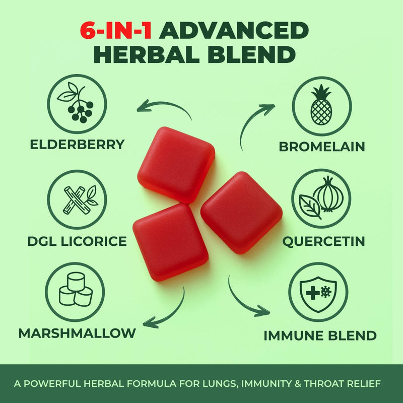 Mullein Lung Support 60 Gummies. 6 in 1 Botanical Blend with Elderberry, Marshmallow Root & Licorice Root Extract, Quercetin and Bromelain Strawberry 1 Pack - 60 Gummies