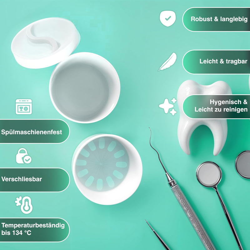 [Australia] - Denture container, denture box with removable insert, secure screw lid and temperature resistance | Hygienic storage and cleaning for dentures and dental splints (1 piece) 1 