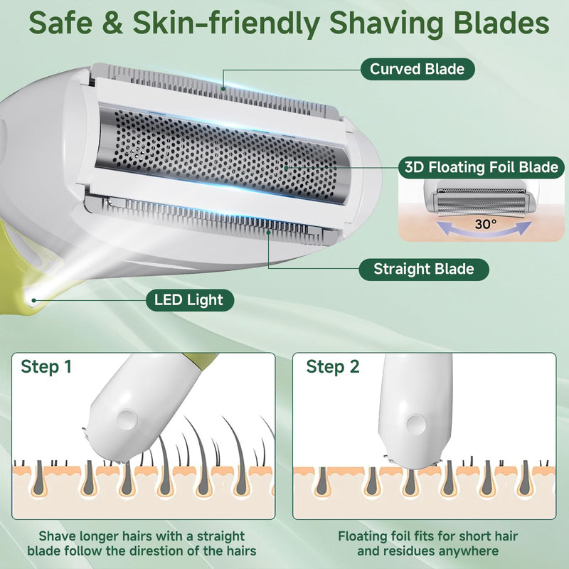 [Australia] - Electric Razors for Women, 4-in-1 Painless Shaver for Face, Bikini, Body & Underarms, Waterproof Cordless Foil Shaver for Wet/Dry Use with LED Light, USB Charging, Travel Bag 