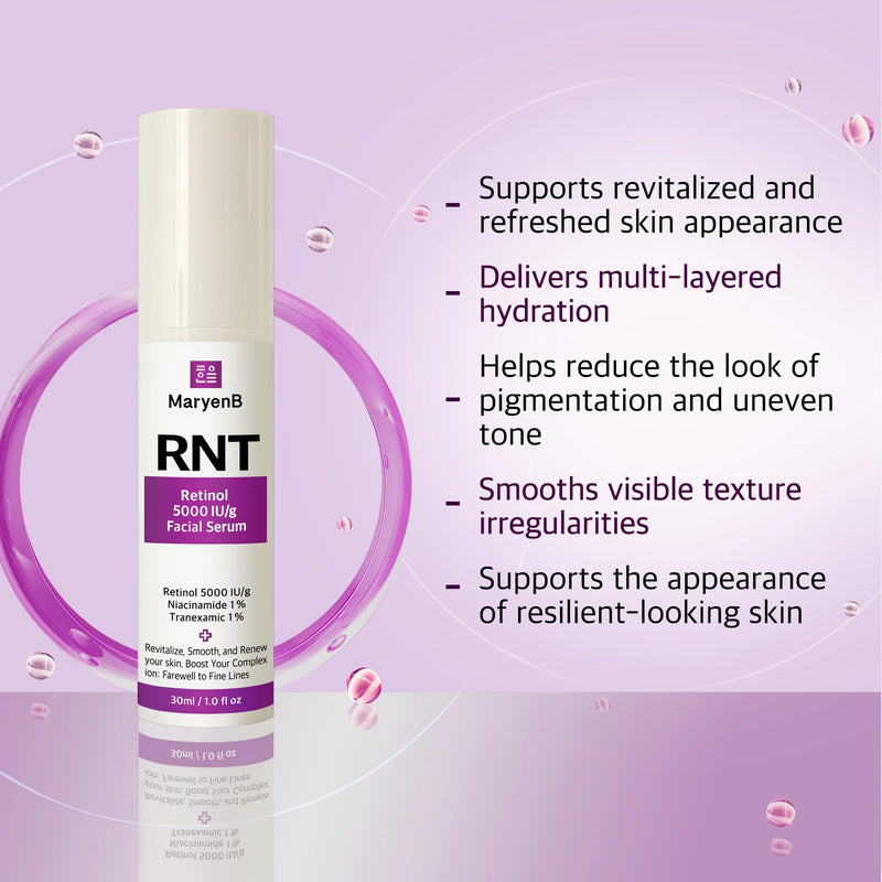 Retinol 5000IU, Niacinamide 1%, Tranexamic Acid 1% Face Serum – Moisture Enhancing Essence with Hyaluronic Acid, Vitamin E, Gentle for Daily Skincare, 1 Fl Oz (30ml)