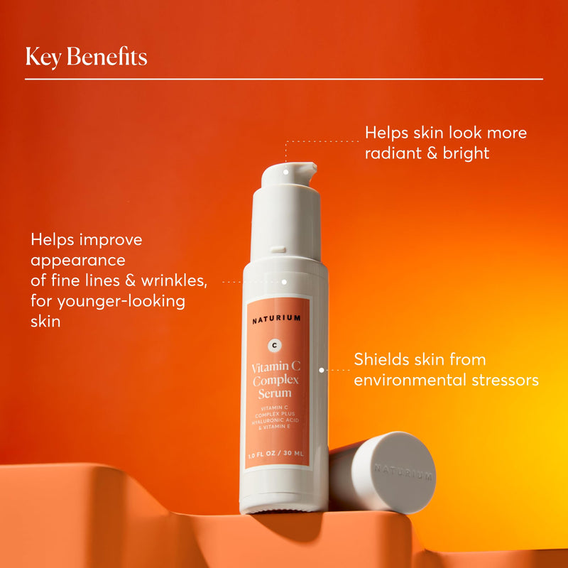 Naturium Vitamin C Complex Serum, Hyaluronic Acid & Vitamin E, 1 fl oz | Facial Treatment for Fine Lines & Wrinkles, Anti-Aging Formula for Hydration, Sensitive Skin, Travel Size, Face Serum 1 Ounce (Pack of 1)
