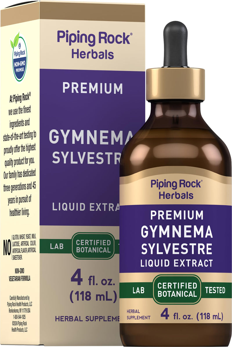 [Australia] - Piping Rock Gymnema Sylvestre Extract Liquid | 4 Fl Oz | Vegetarian, Alcohol Free Tincture Drops | Non-GMO, Gluten Free Supplement 