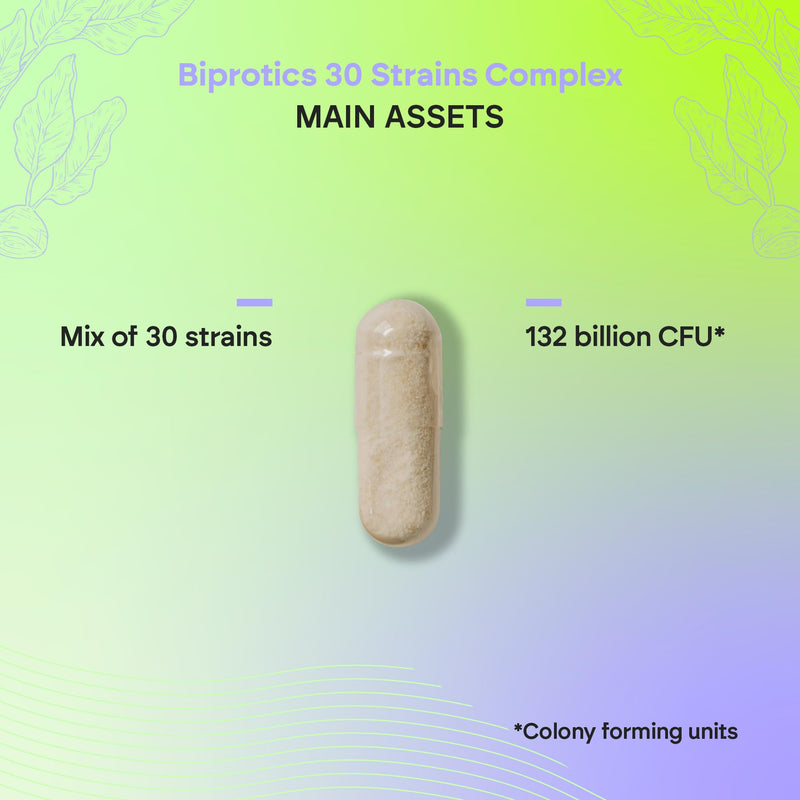 Probiotics and Prebiotics with 30 Strains - 264 Billion CFU per Dose - Biprotics 30 Strains Complex - 60 Capsules Nutralie