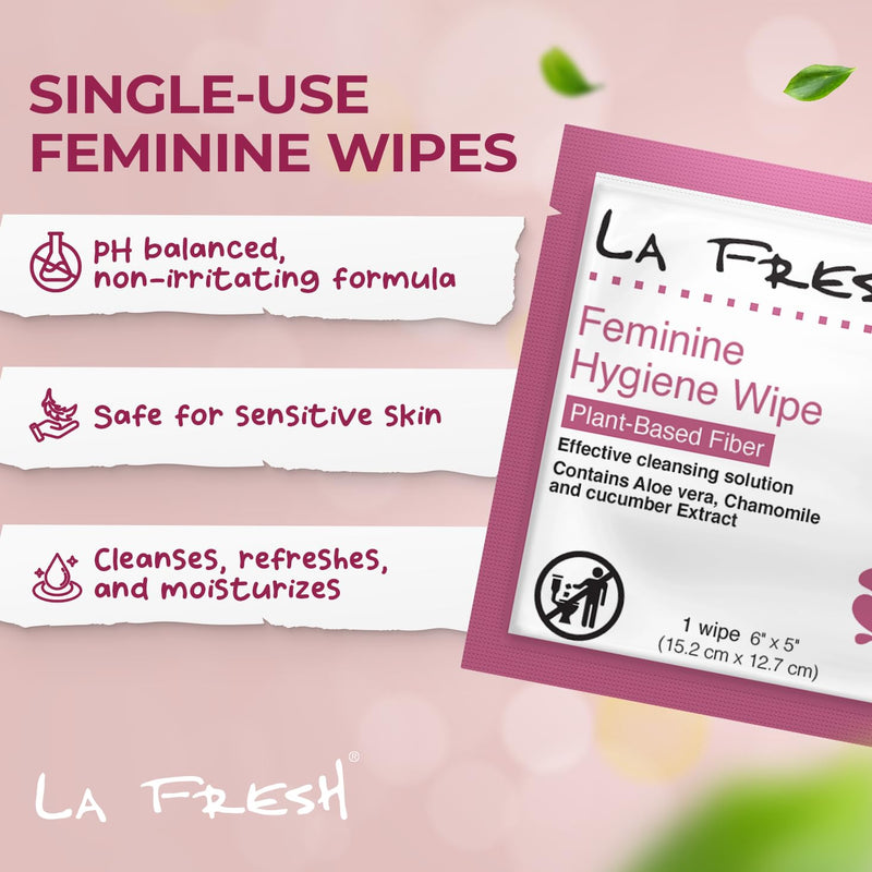 LA Fresh Feminine Wipes with Aloe Vera, Chamomile Extract, Cucumber, and Vitamin E - Pack of 50 ct Wipes for Women 50 Count (Pack of 1)
